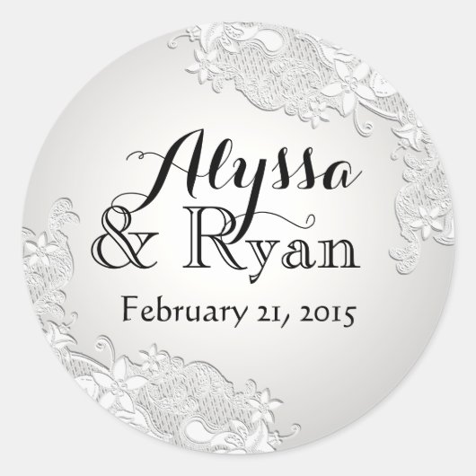 Bloemen  kant zilvergrijs ronde sticker (Voorkant)