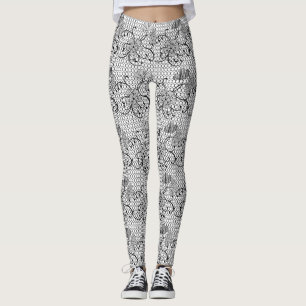 Bloemen kanten patroon zwart-wit leggings