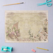 Bloemen, kappen en vogels op de onderdrukte ontkop tissuepapier (Craft)