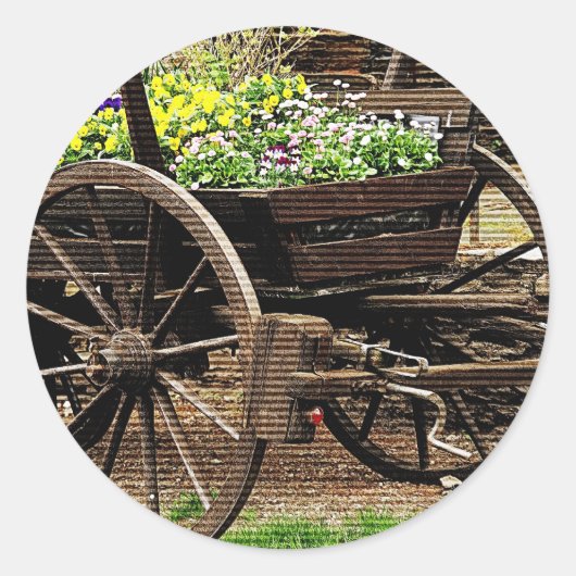Bloemen Kar Ronde Sticker (Voorkant)
