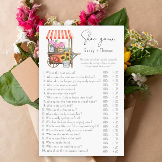 Bloemen kar - Schoenenspel vrijgezellenfeest spel