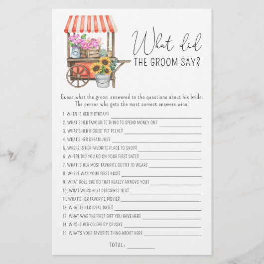 Bloemen kar - Wat zei de bruidegom bruidsspel (Voorkant)