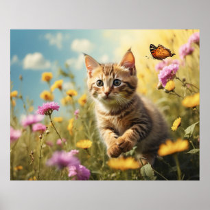 *~* Bloemen Kat 5:4 Kitten Cat Butterfly AP68 Poster