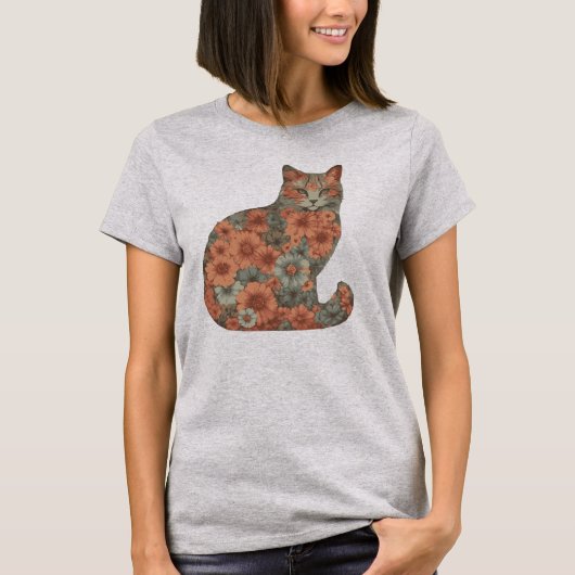 Bloemen, Kat, Bloesem Kat, Bloemen en Kat T-shirt (Voorkant)