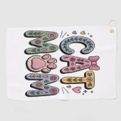 Bloemen Kat Mam met Poot Print Golfhanddoek (Horizontaal)