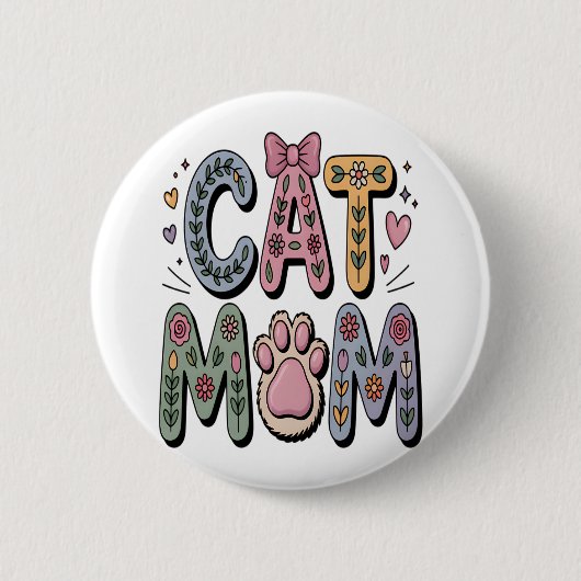 Bloemen Kat Mam met Poot Print Ronde Button 5,7 Cm (Voorkant)