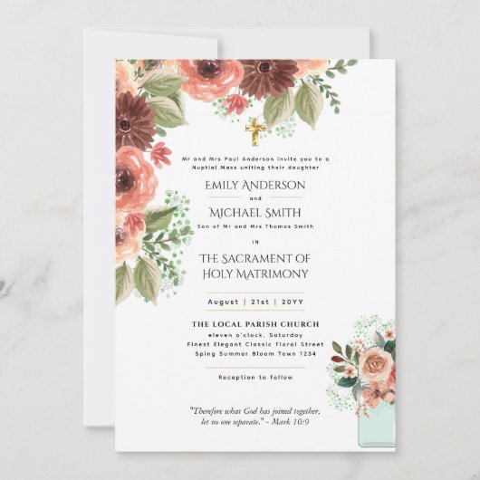  Bloemen Katholieke Nuptial Mass Bruiloft Kaart (Voorkant)