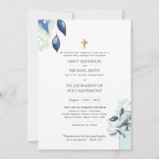 Bloemen Katholieke Nuptial Mass Bruiloft Kaart (Voorkant)