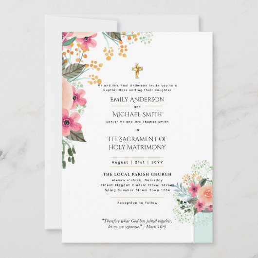  Bloemen Katholieke Nuptial Mass Bruiloft Kaart (Voorkant)