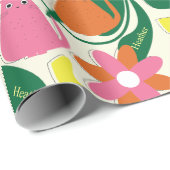 Bloemen Katten Voeg Ontvangers Naam Leuke Verjaard Cadeaupapier (Rol Hoek)