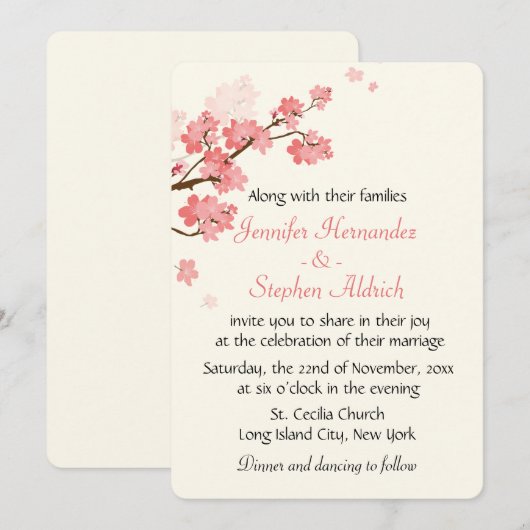 Bloemen Kersenbloesem Bloem Wit & Roze Huwelijk Kaart (Voorkant / Achterkant)