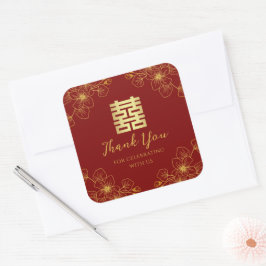 Bloemen kersenbloesem Chinees huwelijk dank u Vierkante Sticker