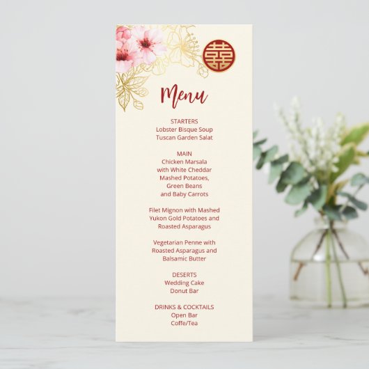 Bloemen Kersenbloesem Chinese bruiloft Kaart (Staand voorkant)