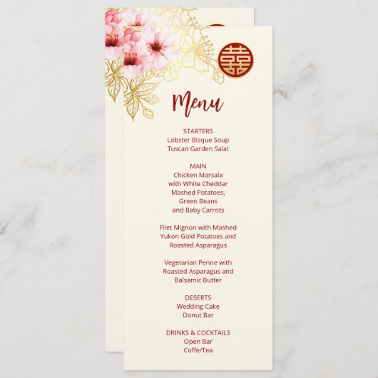 Bloemen Kersenbloesem Chinese bruiloft Kaart (Voorkant / Achterkant)