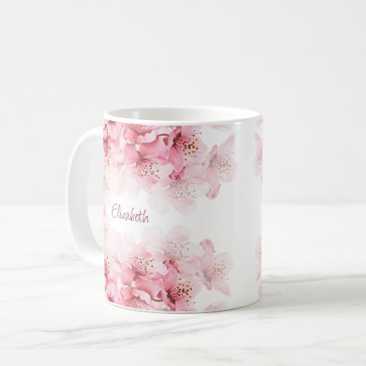 Bloemen Kersenbloesem Jouw naam Monogram Mok (Voorkant links)