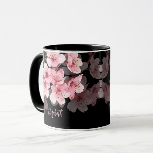 Bloemen Kersenbloesem Jouw naam Monogram Mok (Voorkant links)