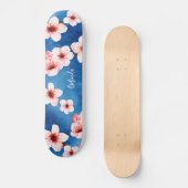 Bloemen Kersenbloesem Monogram Blauw Roze Meisje Persoonlijk Skateboard (Voorkant)