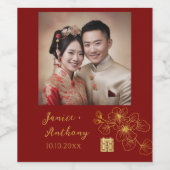 Bloemen kersenbloesem paar foto Chinese bruiloft Wijn Etiket (Enkel label)