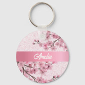 Bloemen Kersenbloesems Faux pastel roze glitter Sleutelhanger (Achterkant)