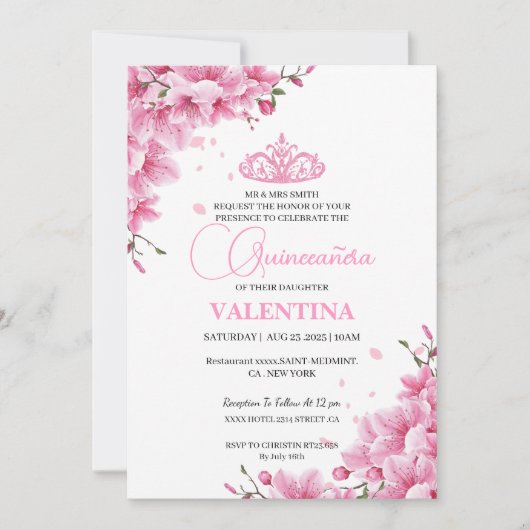 Bloemen Kersenbloesems Roos voorjaar Quinceañera Kaart (Voorkant)