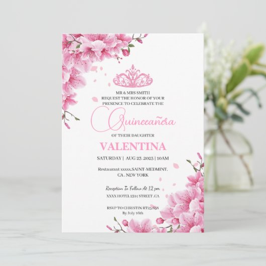 Bloemen Kersenbloesems Roos voorjaar Quinceañera Kaart (Staand voorkant)