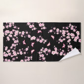 Bloemen Kersenbloesems ROZE zwart Badhanddoek (Badhanddoek)