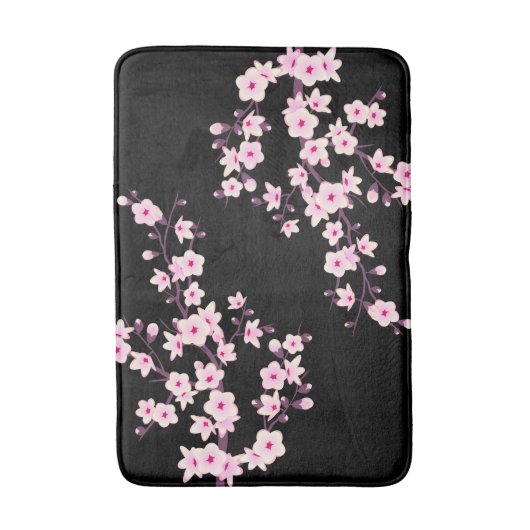 Bloemen Kersenbloesems ROZE Zwart Badmat (Voorkant Verticaal)