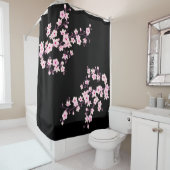 Bloemen Kersenbloesems ROZE Zwart Douchegordijn (In situ)