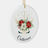 Bloemen Kerst Eenhoorn | Gepersonaliseerde Feestda Keramisch Ornament (Rechts)