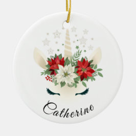 Bloemen Kerst Eenhoorn | Gepersonaliseerde Feestda Keramisch Ornament