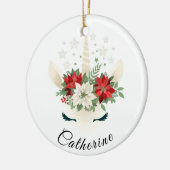 Bloemen Kerst Eenhoorn | Gepersonaliseerde Feestda Keramisch Ornament (Links)