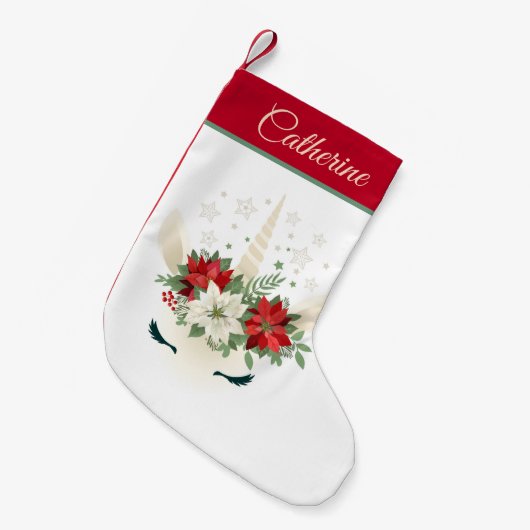 Bloemen Kerst Eenhoorn | Gepersonaliseerde Feestda Kleine Kerstsok (Voorkant (Hangend))