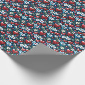 Bloemen Kerst Harten in Rood Blauw en Groen Cadeaupapier (Hoek)