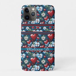 Bloemen Kerst Harten in Rood Blauw en Groen Case-Mate iPhone Case