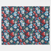 Bloemen Kerst Harten in Rood Blauw en Groen Fleece Deken (Voorkant (Horizontaal))