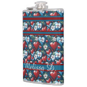 Bloemen Kerst Harten in Rood Blauw en Groen Heupfles (Links)