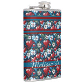 Bloemen Kerst Harten in Rood Blauw en Groen Heupfles (Rechts)