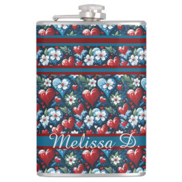 Bloemen Kerst Harten in Rood Blauw en Groen Heupfles