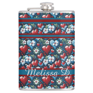 Bloemen Kerst Harten in Rood Blauw en Groen Heupfles