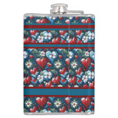 Bloemen Kerst Harten in Rood Blauw en Groen Heupfles (Achterkant)