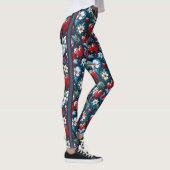 Bloemen Kerst Harten in Rood Blauw en Groen Leggings (Rechts)