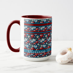 Bloemen Kerst Harten in Rood Blauw en Groen Mok