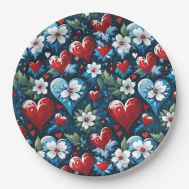 Bloemen Kerst Harten in Rood Blauw en Groen Papieren Bordje