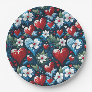 Bloemen Kerst Harten in Rood Blauw en Groen Papieren Bordje