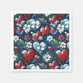 Bloemen Kerst Harten in Rood Blauw en Groen Servet