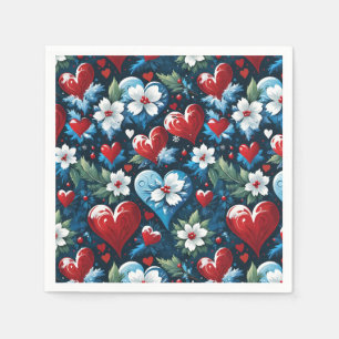 Bloemen Kerst Harten in Rood Blauw en Groen Servet