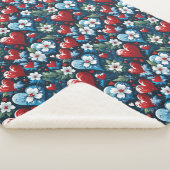Bloemen Kerst Harten in Rood Blauw en Groen Sherpa Deken (3/4)