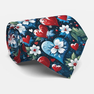 Bloemen Kerst Harten in Rood Blauw en Groen Stropdas