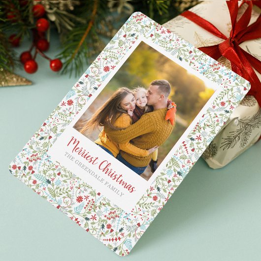 Bloemen Kerst Patroon Foto Feestdagenkaart