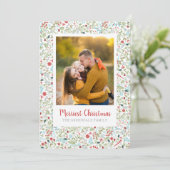 Bloemen Kerst Patroon Foto Feestdagenkaart (Staand voorkant)